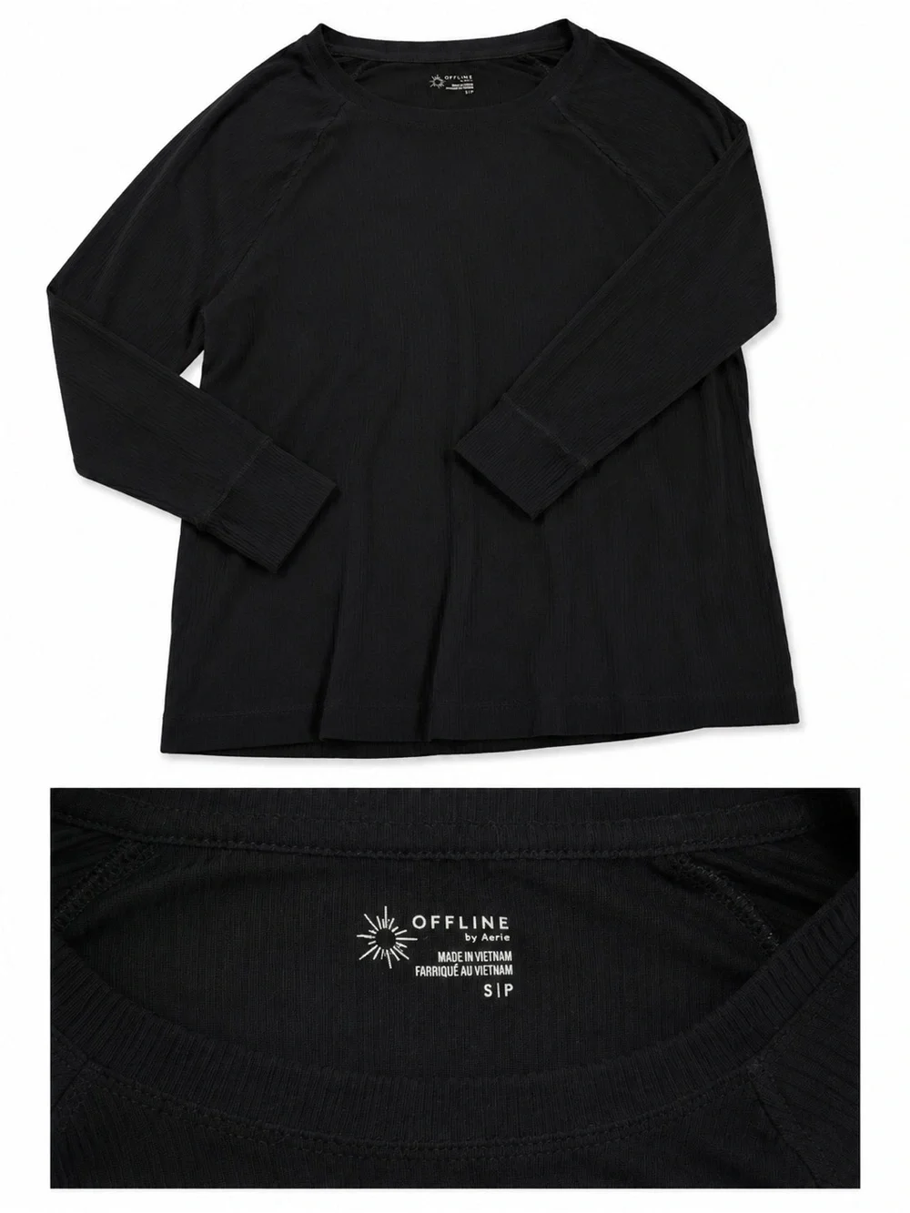 Offline by Aerie Black Long-Sleeve Ribbed Top